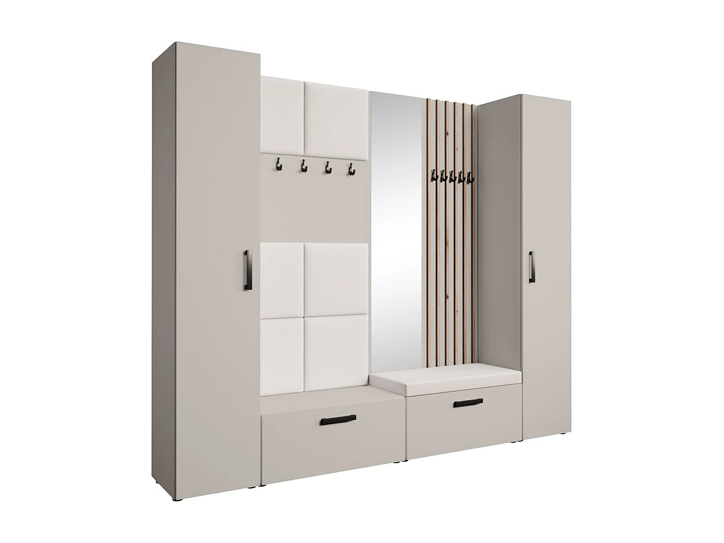 GARDEROBE Margaret XL 242/203/43 avec panneaux/lames/miroir rembourrés