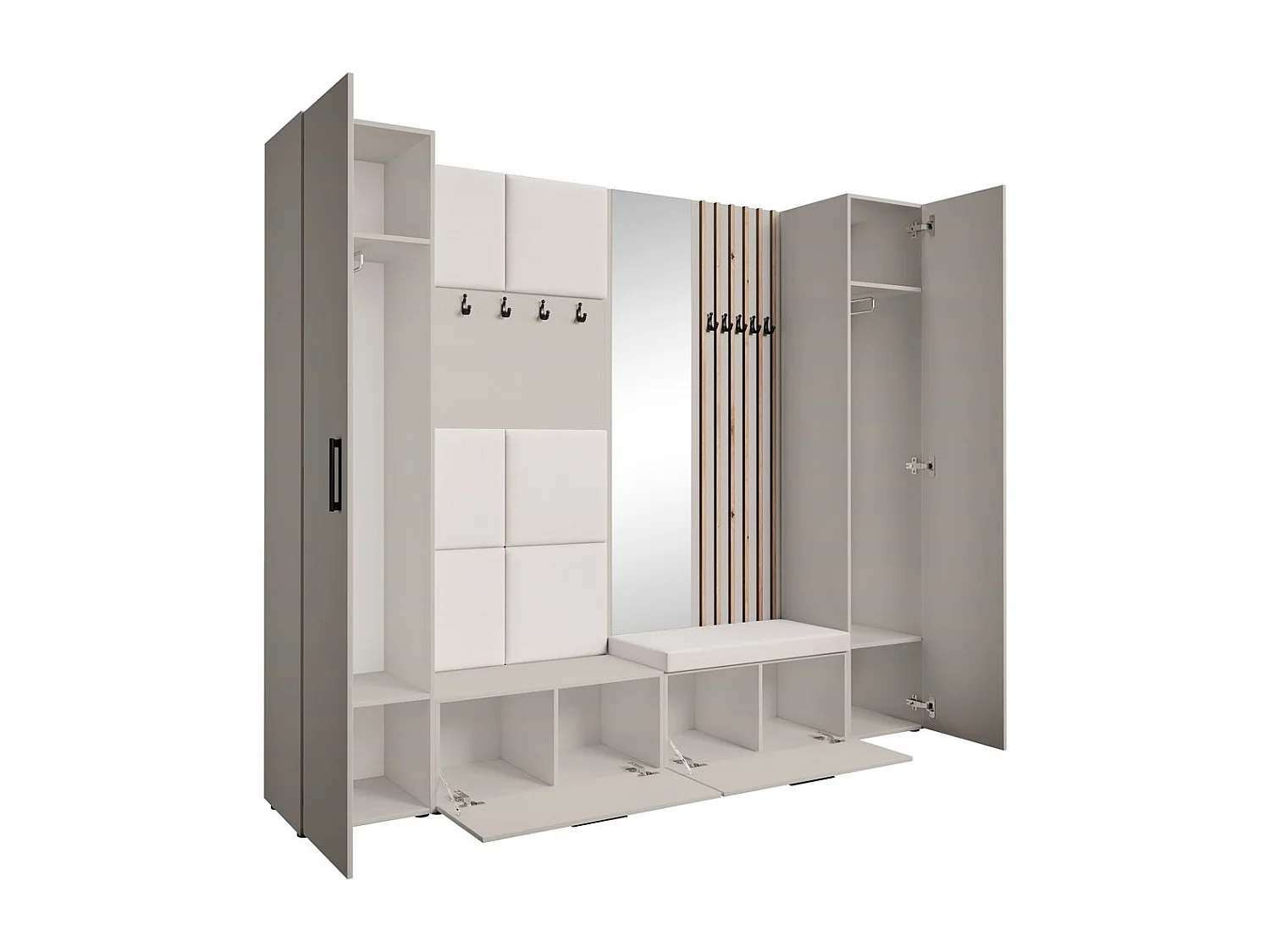 GARDEROBE Margaret XL 242/203/43 avec panneaux/lames/miroir rembourrés