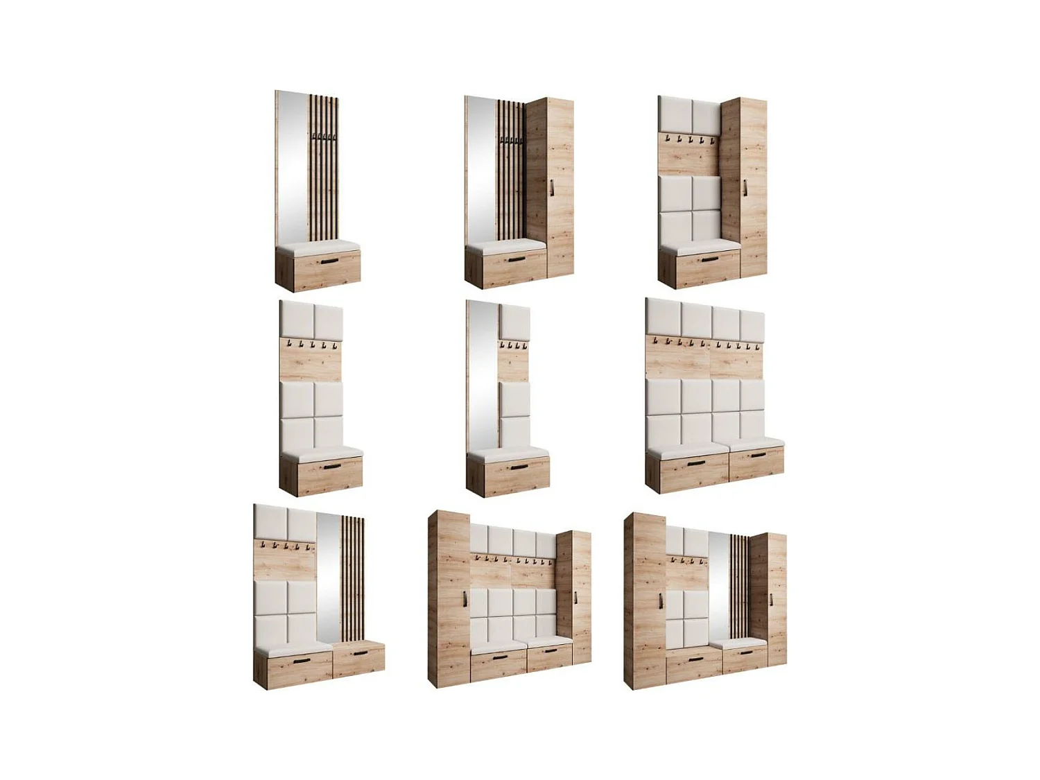 GARDEROBE Margaret XL 242/203/43 avec panneaux/lames/miroir rembourrés