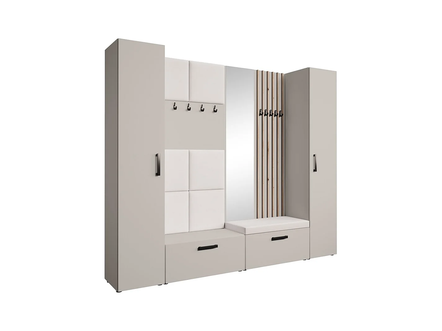 GARDEROBE Margaret XL 242/203/43 mit gepolsterten Paneelen/Lamellen/Spiegel