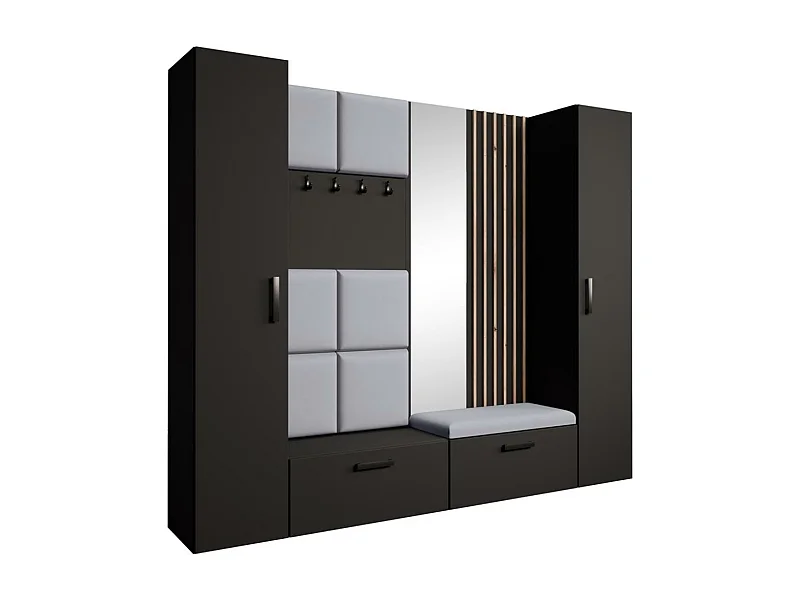 GARDEROBE Margaret XL 242/203/43 mit gepolsterten Paneelen/Lamellen/Spiegel