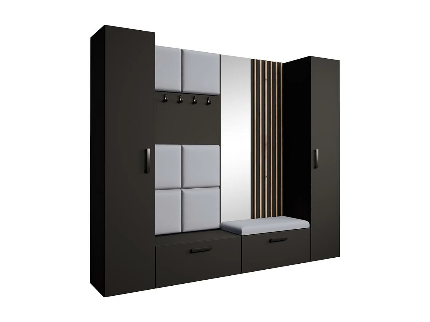 GARDEROBE Margaret XL 242/203/43 avec panneaux/lames/miroir rembourrés