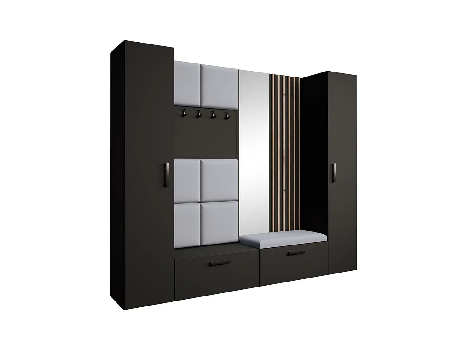GARDEROBE Margaret XL 242/203/43 mit gepolsterten Paneelen/Lamellen/Spiegel