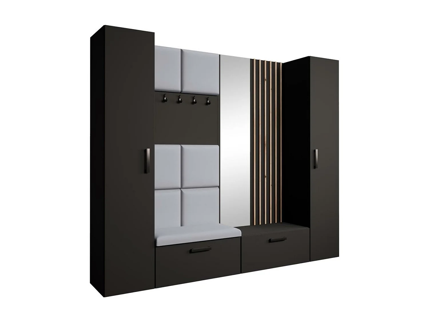 GARDEROBE Margaret XL 242/203/43 avec panneaux/lames/miroir rembourrés