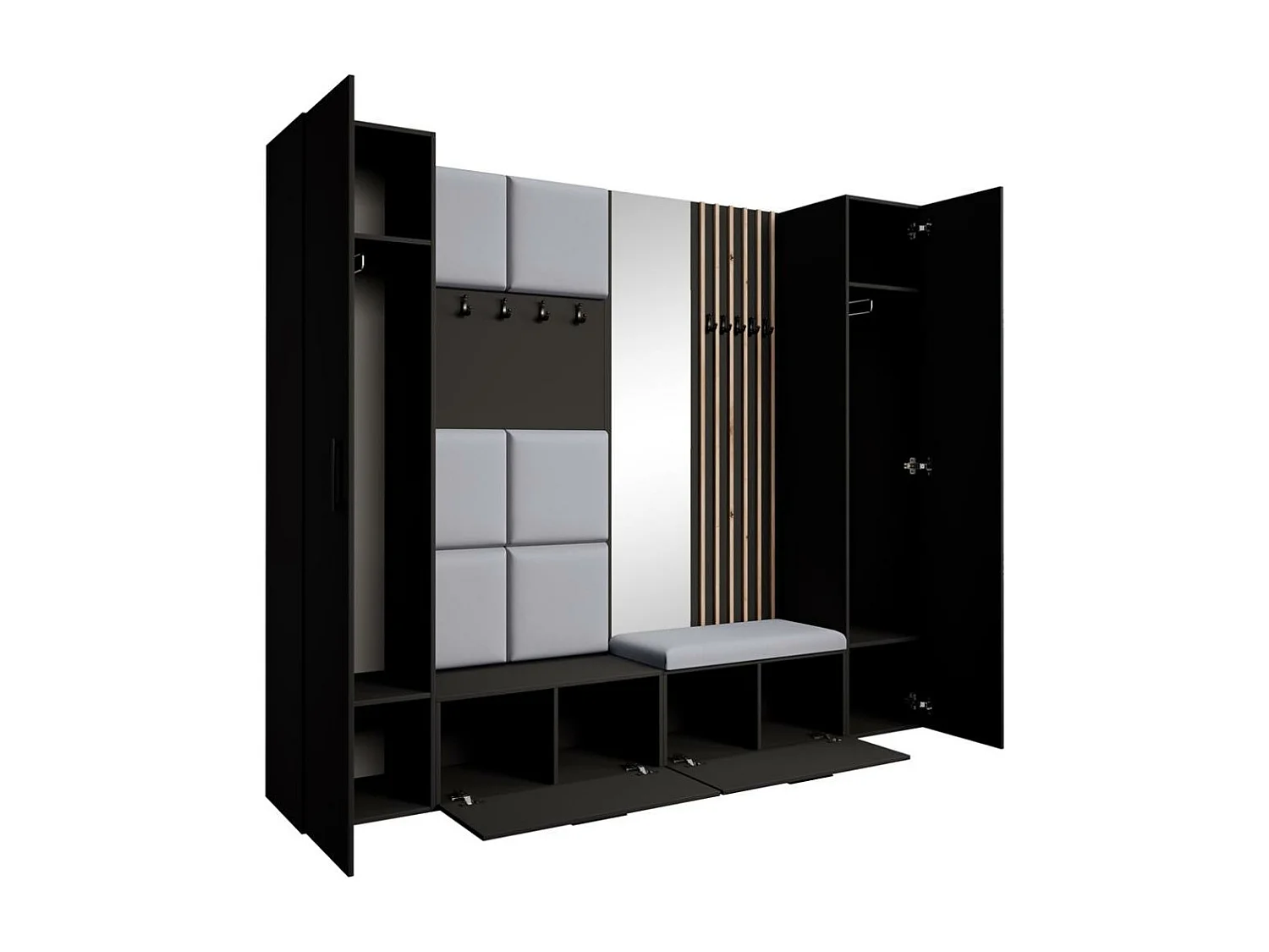 GARDEROBE Margaret XL 242/203/43 avec panneaux/lames/miroir rembourrés