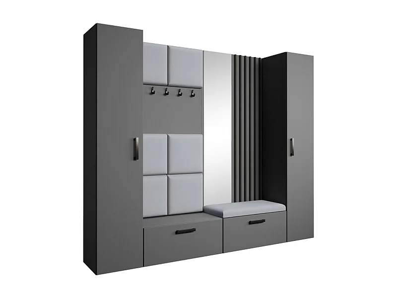 GARDEROBE Margaret XL 242/203/43 met gestoffeerde panelen/lamellen/spiegel