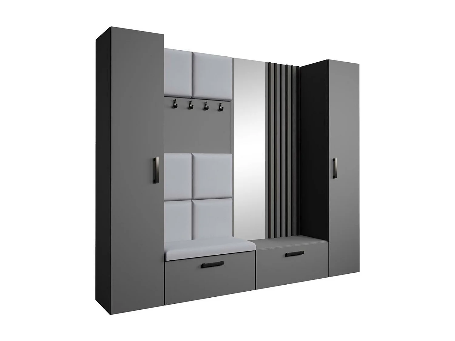 GARDEROBE Margaret XL 242/203/43 avec panneaux/lames/miroir rembourrés