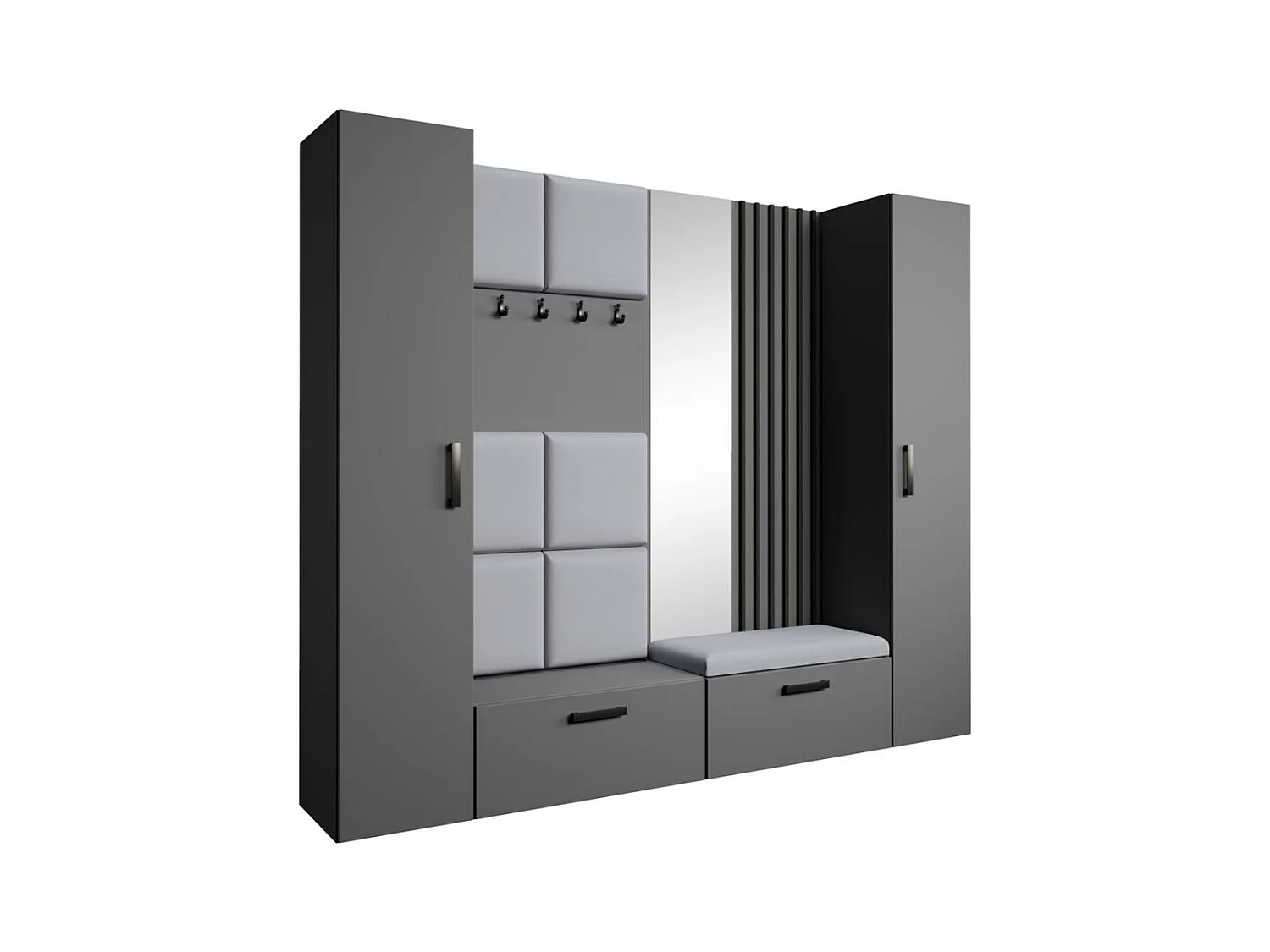 GARDEROBE Margaret XL 242/203/43 mit gepolsterten Paneelen/Lamellen/Spiegel