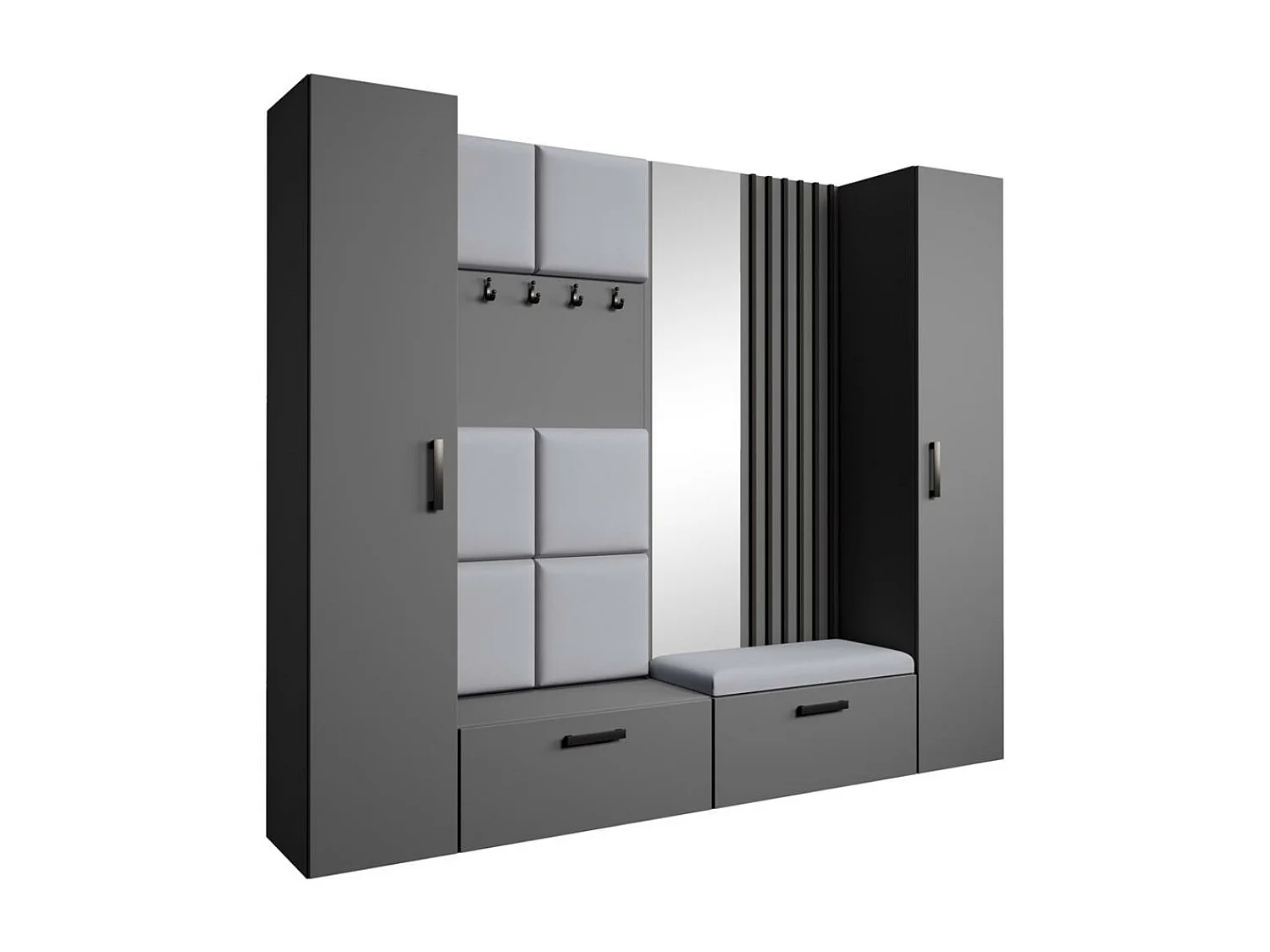 GARDEROBE Margaret XL 242/203/43 avec panneaux/lames/miroir rembourrés