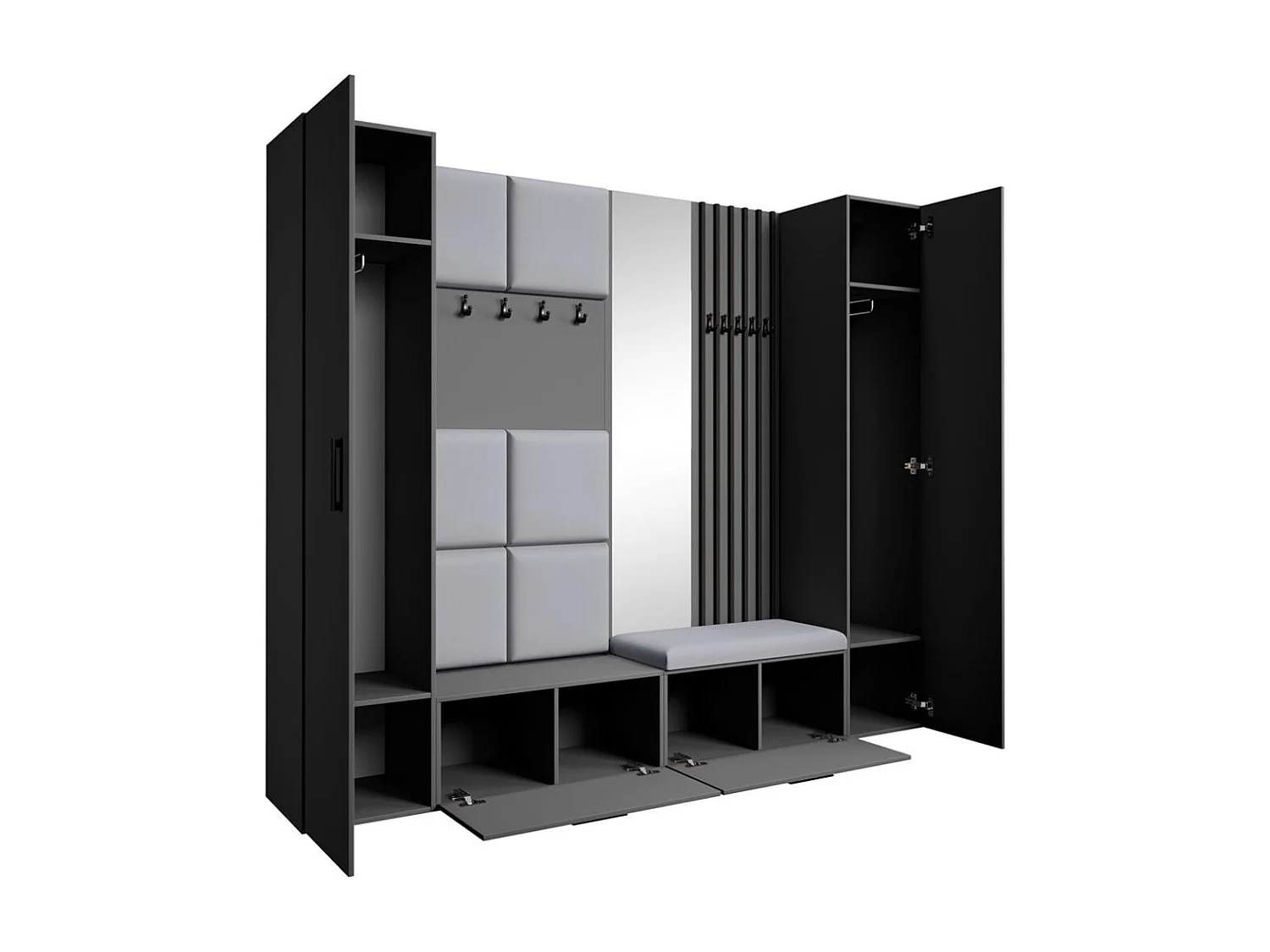 GARDEROBE Margaret XL 242/203/43 avec panneaux/lames/miroir rembourrés