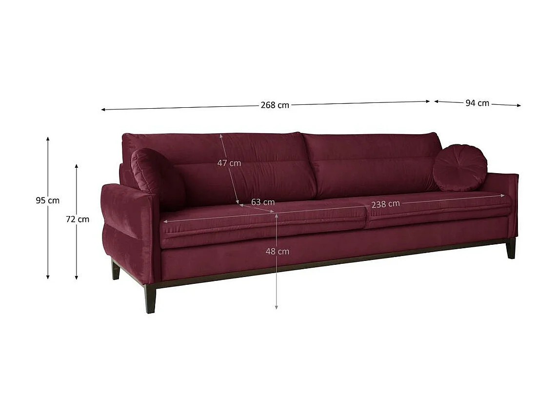 SOFA 3-SITZER Belweder Velours bordeaux