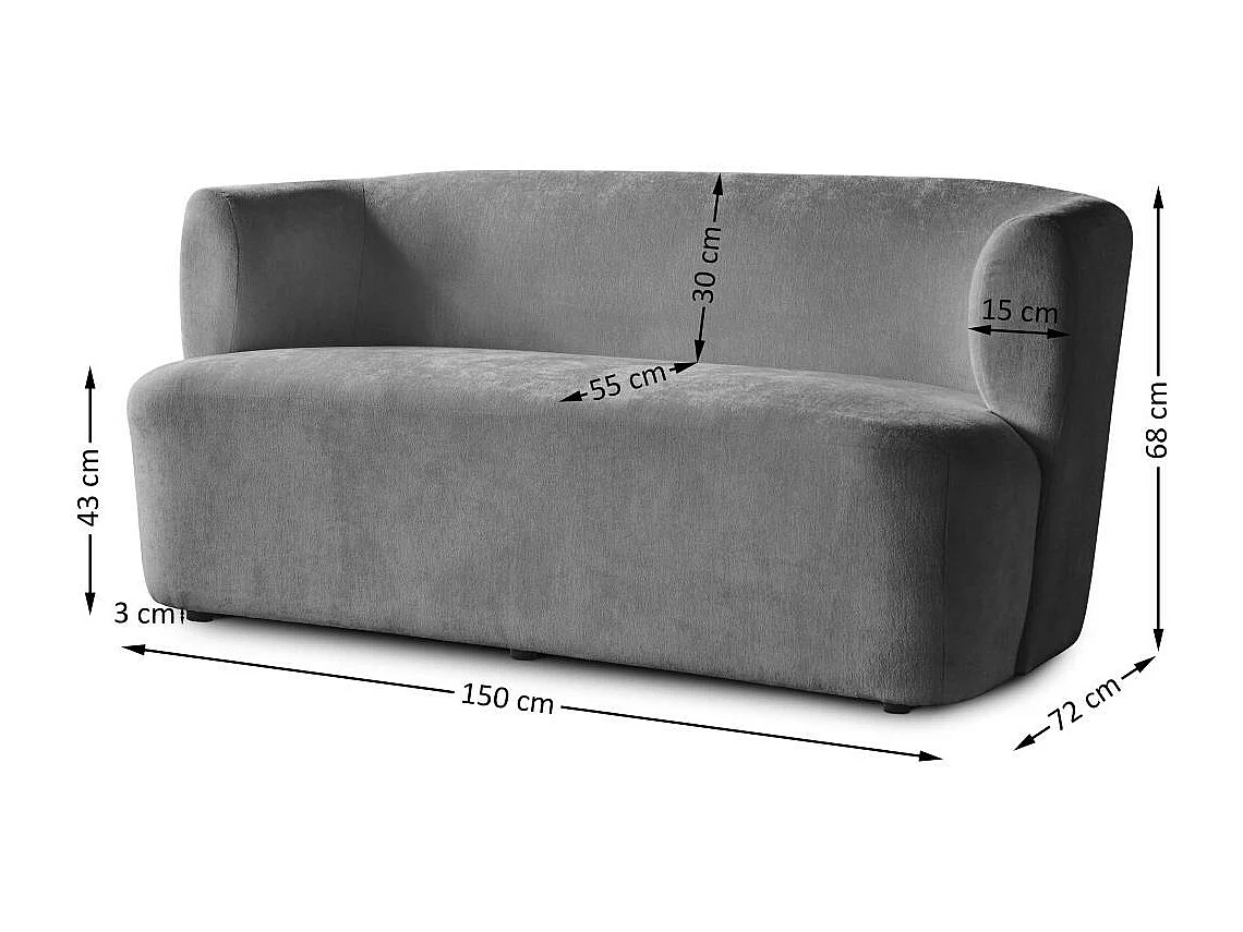 2-SITZER SOFA Nori grau velour