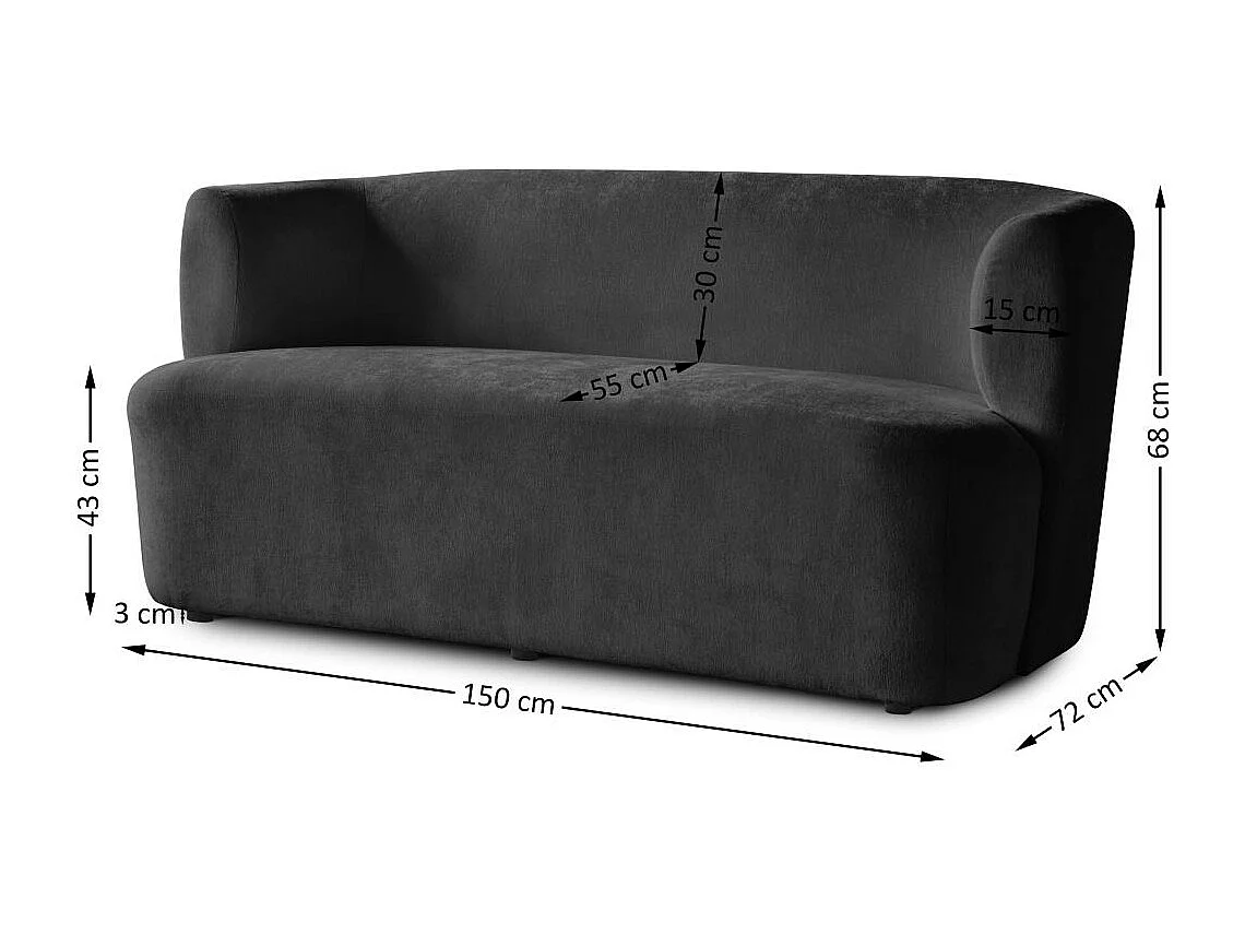 2-SITZER SOFA Nori schwarz velour