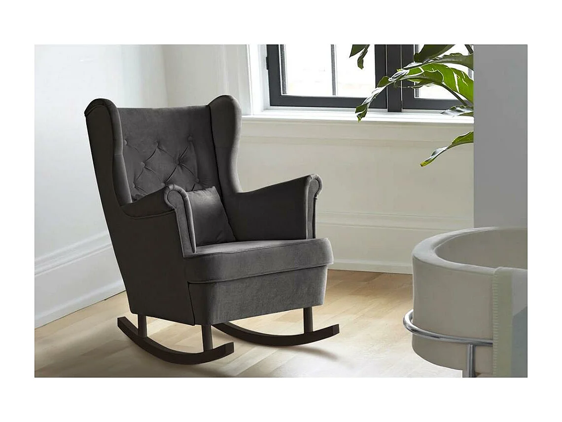 FAUTEUIL DE CHAISE Fabio gris avec pieds en wengé