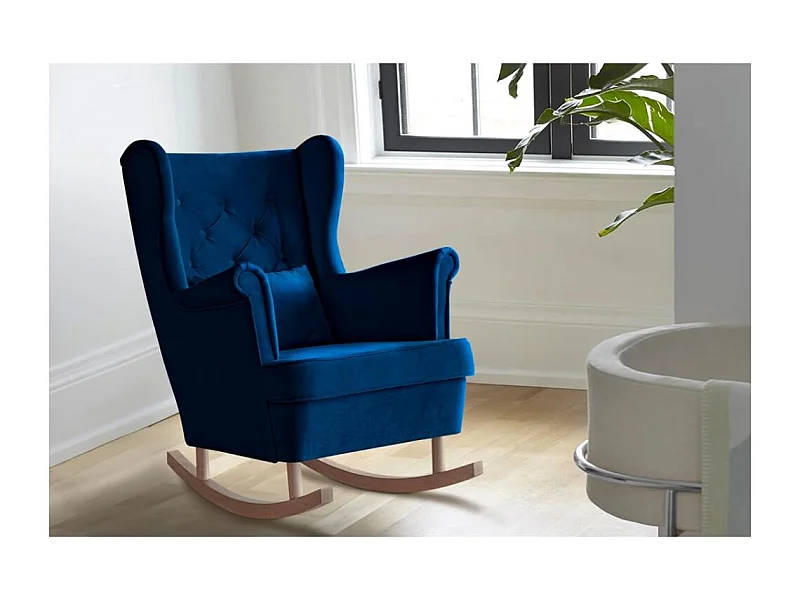 FAUTEUIL DE CHAISE Fabio bleu foncé avec pieds en hêtre