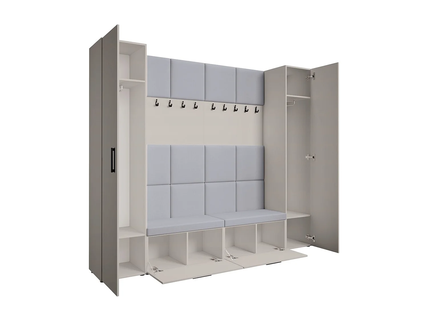 GARDEROBE Margaret XL 242/203/43 avec panneaux rembourrés et armoire à chaussures