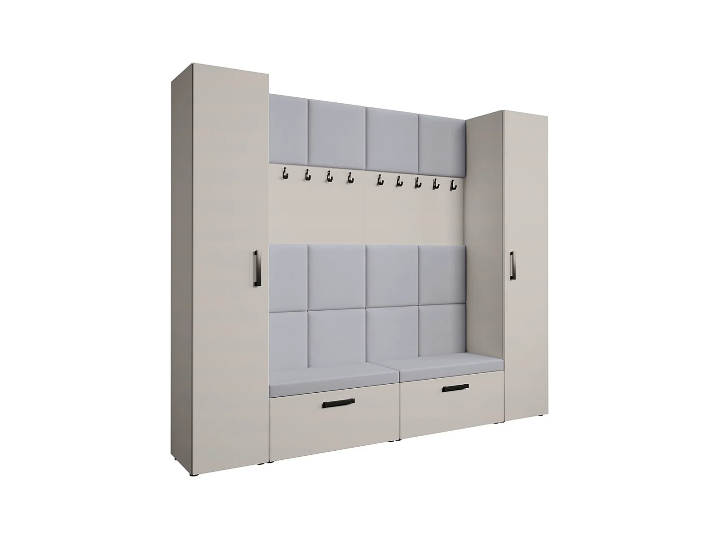 GARDEROBE Margaret XL 242/203/43 mit gepolsterten Paneelen und Schuhschrank