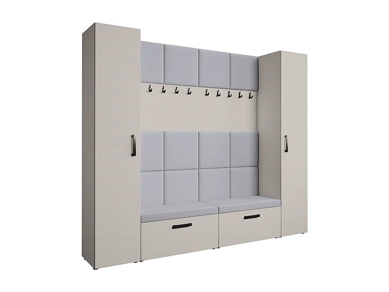GARDEROBE Margaret XL 242/203/43 met gestoffeerde panelen en schoenenkast