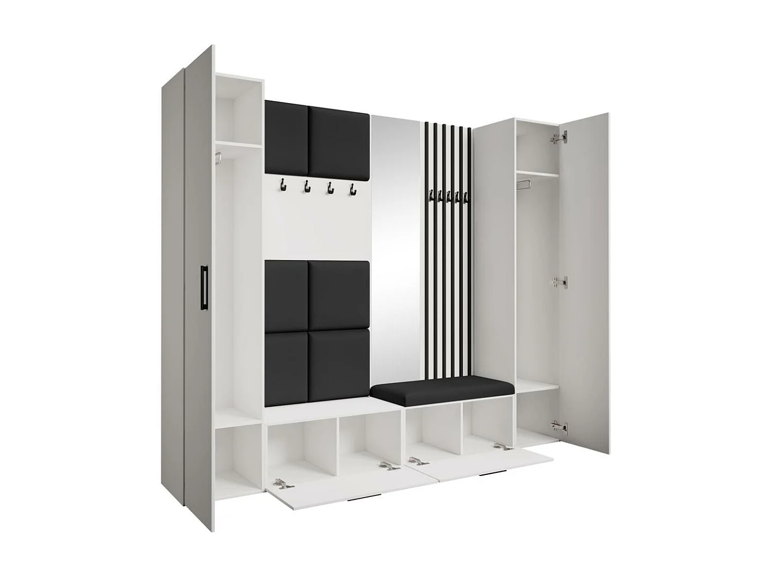 GARDEROBE Margaret XL 242/203/43 avec panneaux/lames/miroir rembourrés