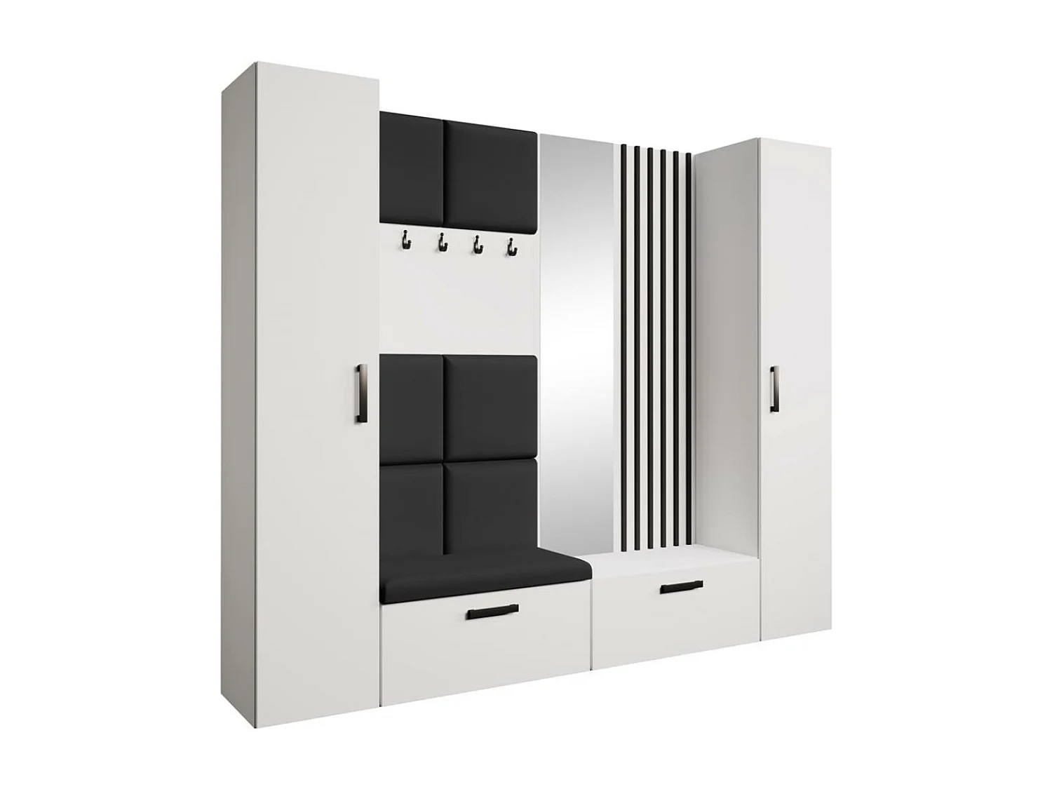 GARDEROBE Margaret XL 242/203/43 avec panneaux/lames/miroir rembourrés