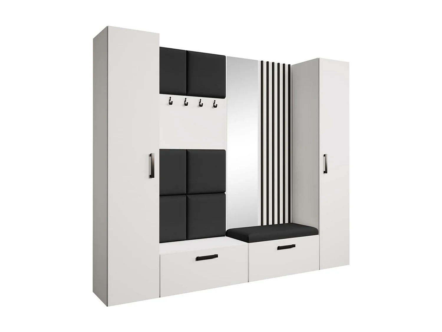 GARDEROBE Margaret XL 242/203/43 avec panneaux/lames/miroir rembourrés