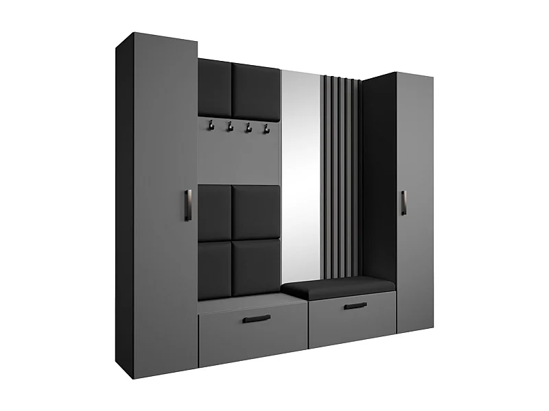 GARDEROBE Margaret XL 242/203/43 mit gepolsterten Paneelen/Lamellen/Spiegel