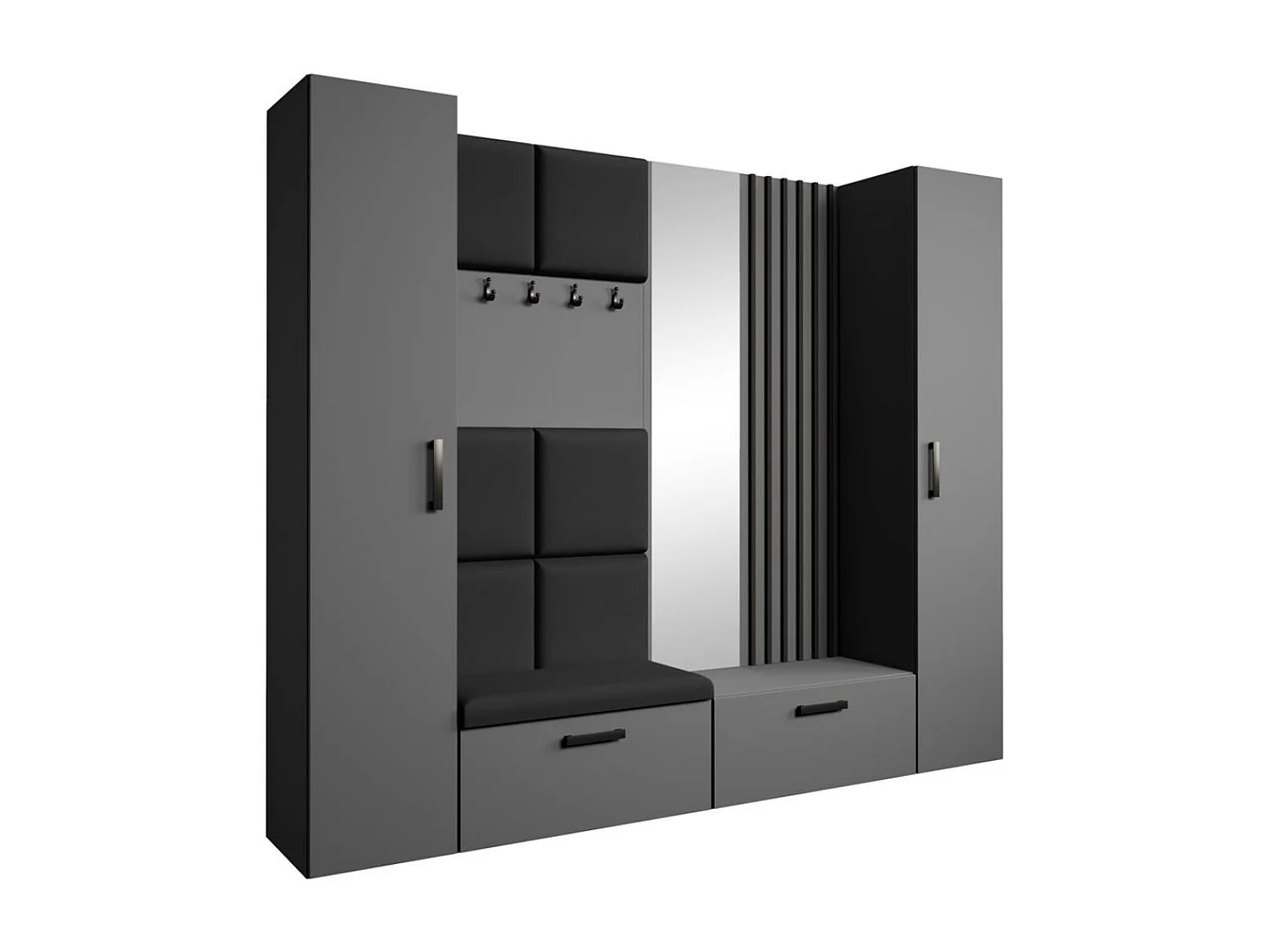 GARDEROBE Margaret XL 242/203/43 avec panneaux/lames/miroir rembourrés