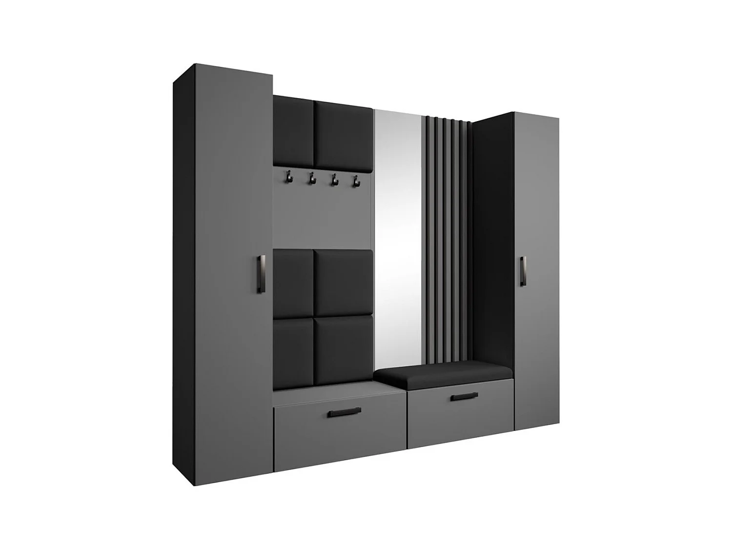 GARDEROBE Margaret XL 242/203/43 mit gepolsterten Paneelen/Lamellen/Spiegel