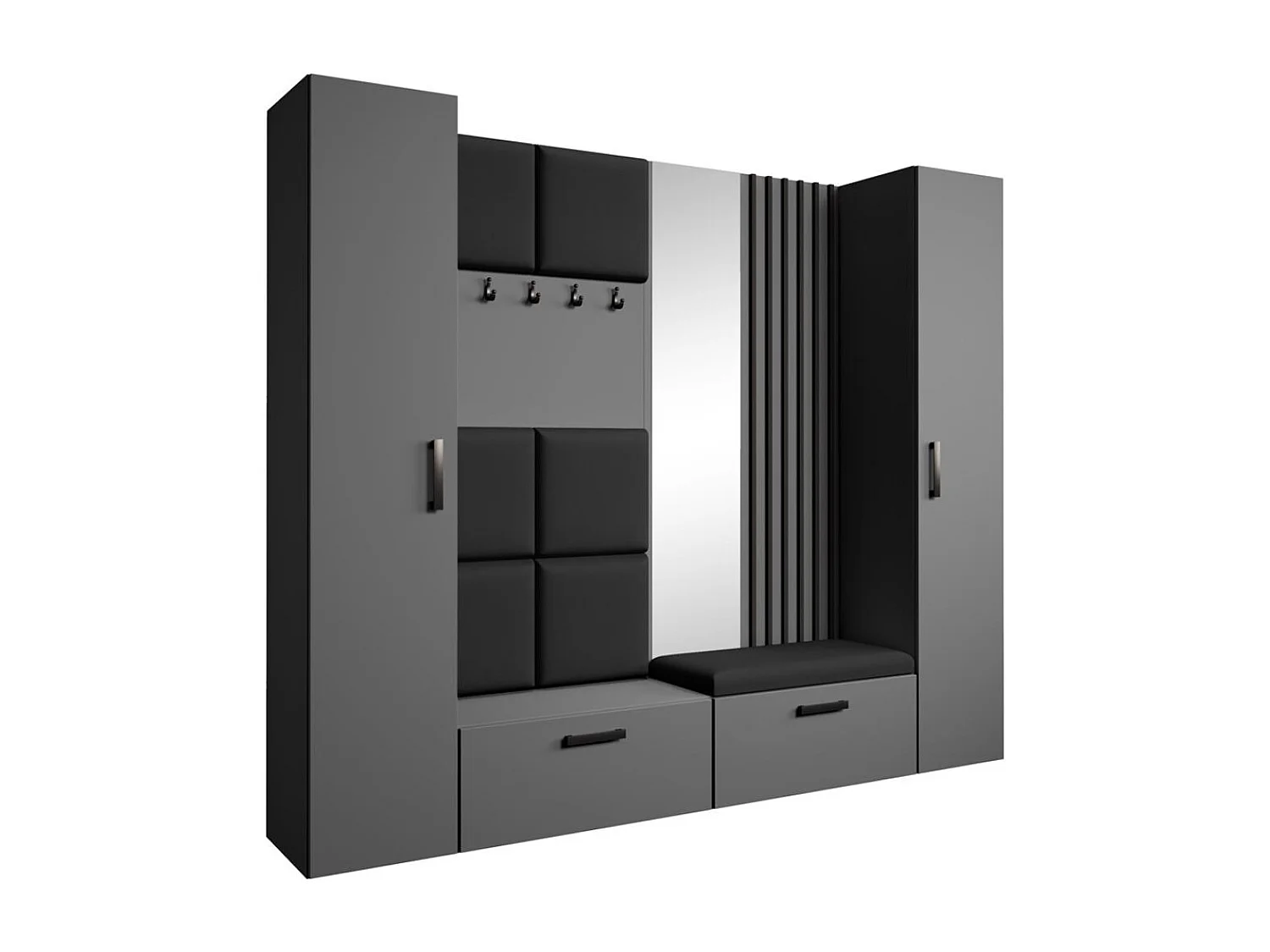 GARDEROBE Margaret XL 242/203/43 avec panneaux/lames/miroir rembourrés