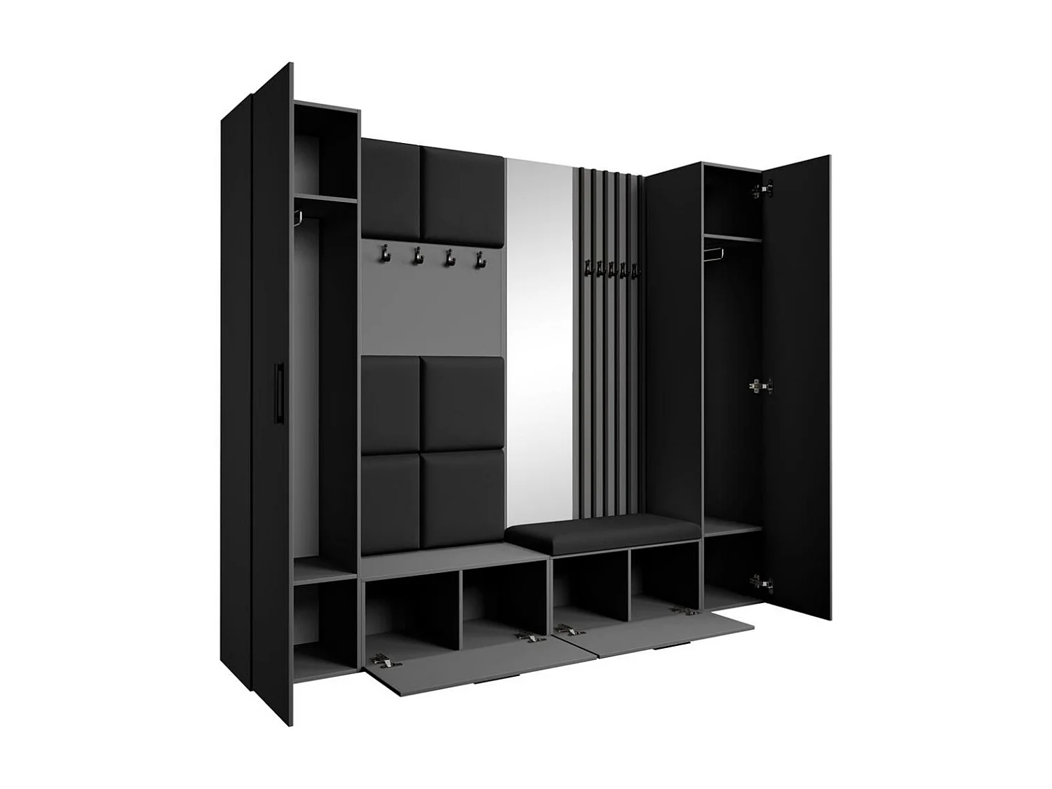 GARDEROBE Margaret XL 242/203/43 avec panneaux/lames/miroir rembourrés