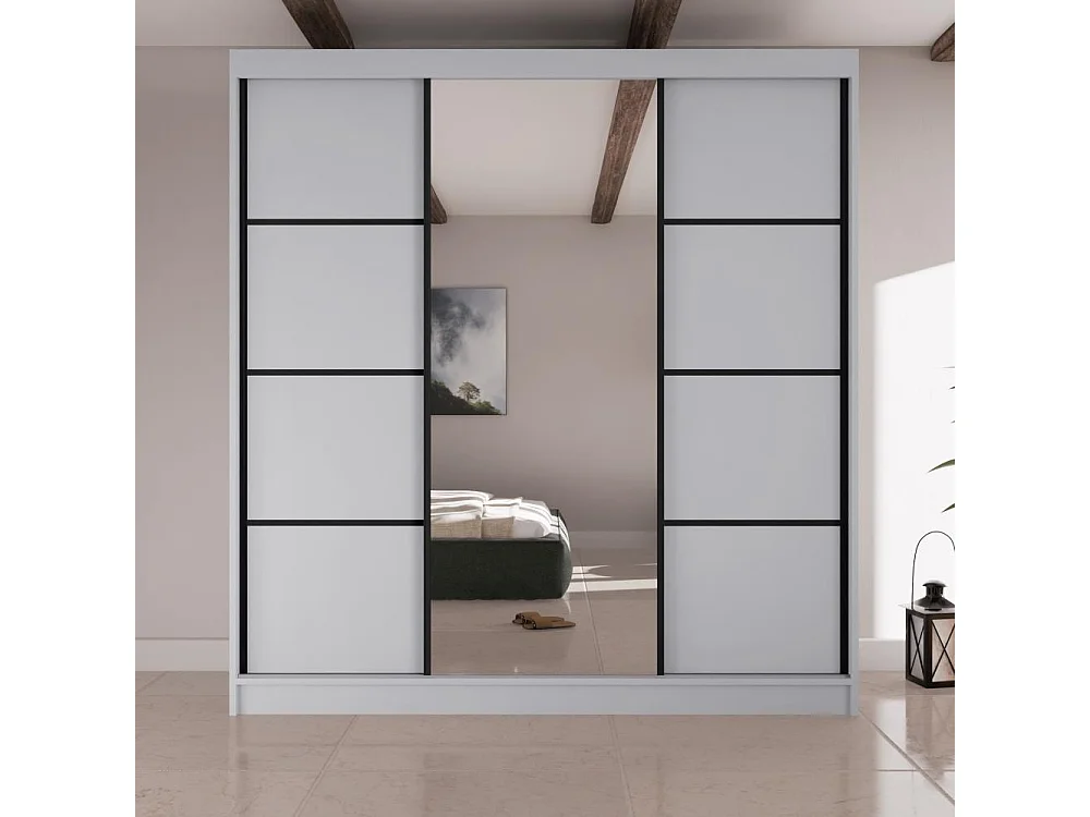 SCHWEBETÜRENSCHRANK Vilo II 200/61/215 weiß+schwarz