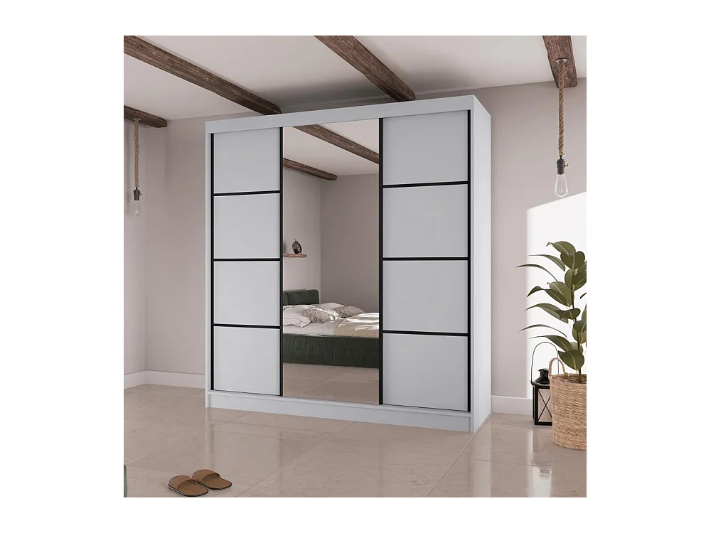 SCHWEBETÜRENSCHRANK Vilo II 200/61/215 weiß+schwarz