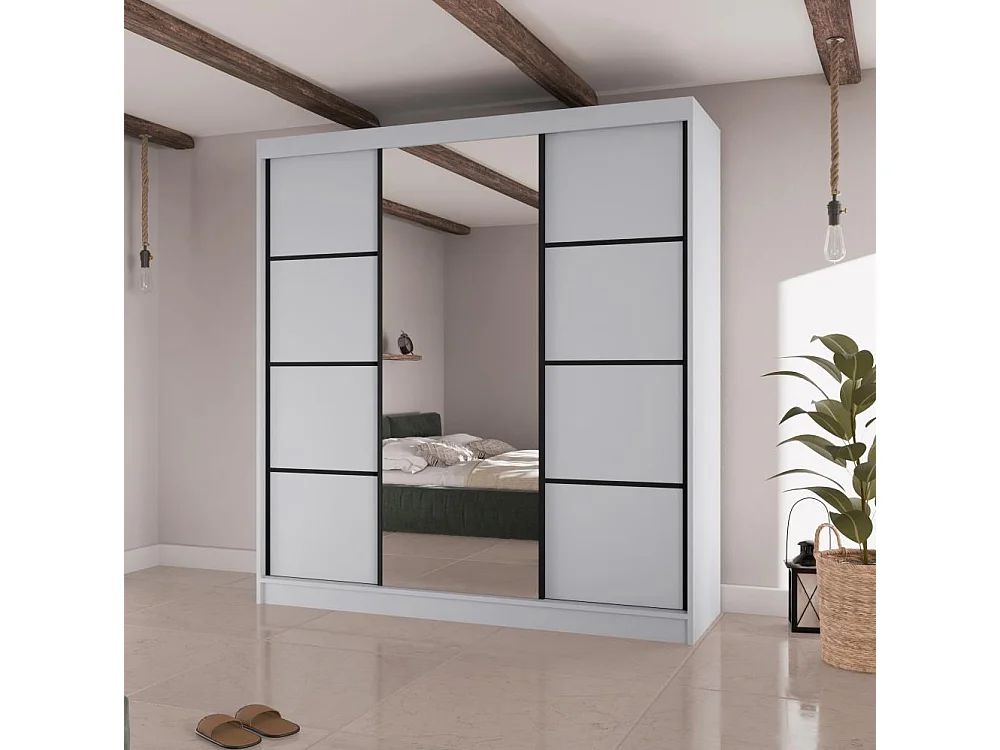 SCHWEBETÜRENSCHRANK Vilo II 200/61/215 weiß+schwarz