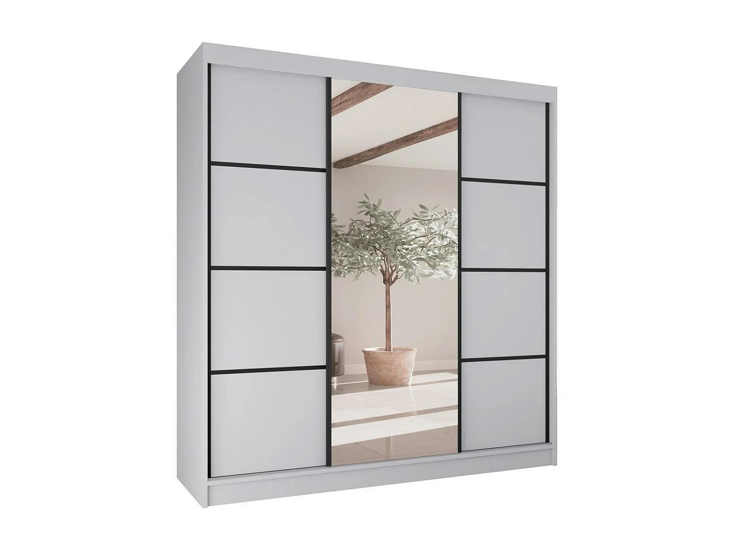 SCHWEBETÜRENSCHRANK Vilo II 200/61/215 weiß+schwarz