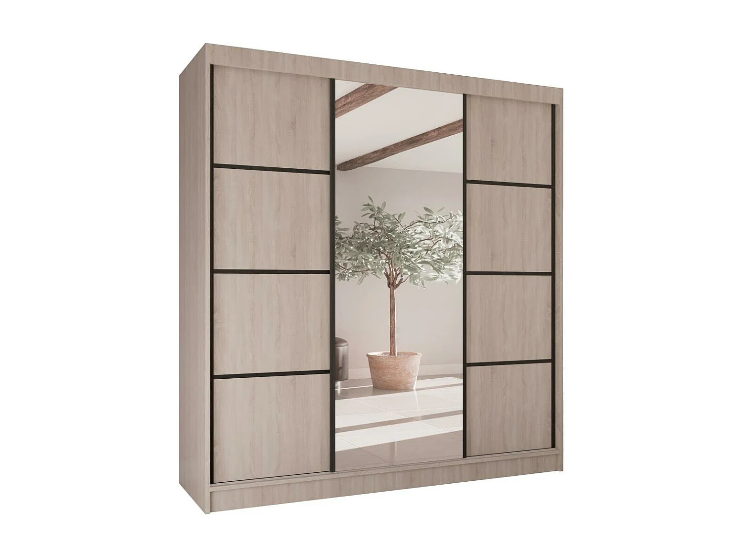 SCHWEBETÜRENSCHRANK Vilo II 200/61/215 eiche sonoma+schwarz