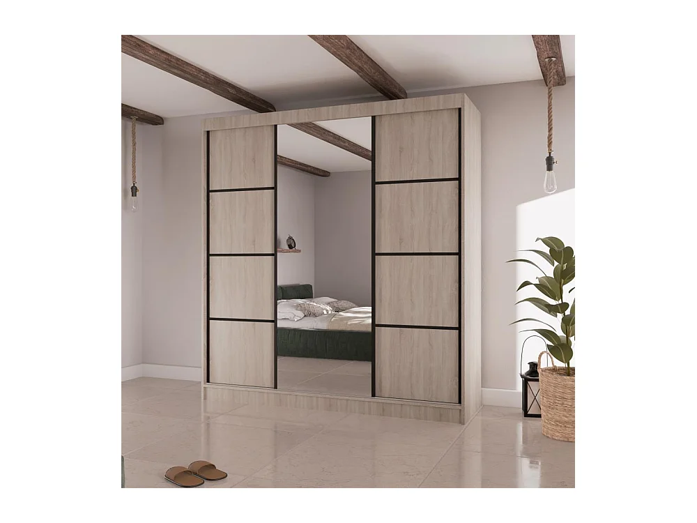 SCHWEBETÜRENSCHRANK Vilo II 200/61/215 eiche sonoma+schwarz