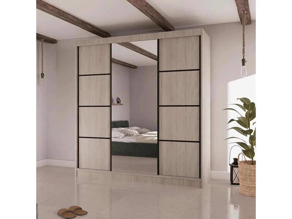 SCHWEBETÜRENSCHRANK Vilo II 200/61/215 eiche sonoma+schwarz