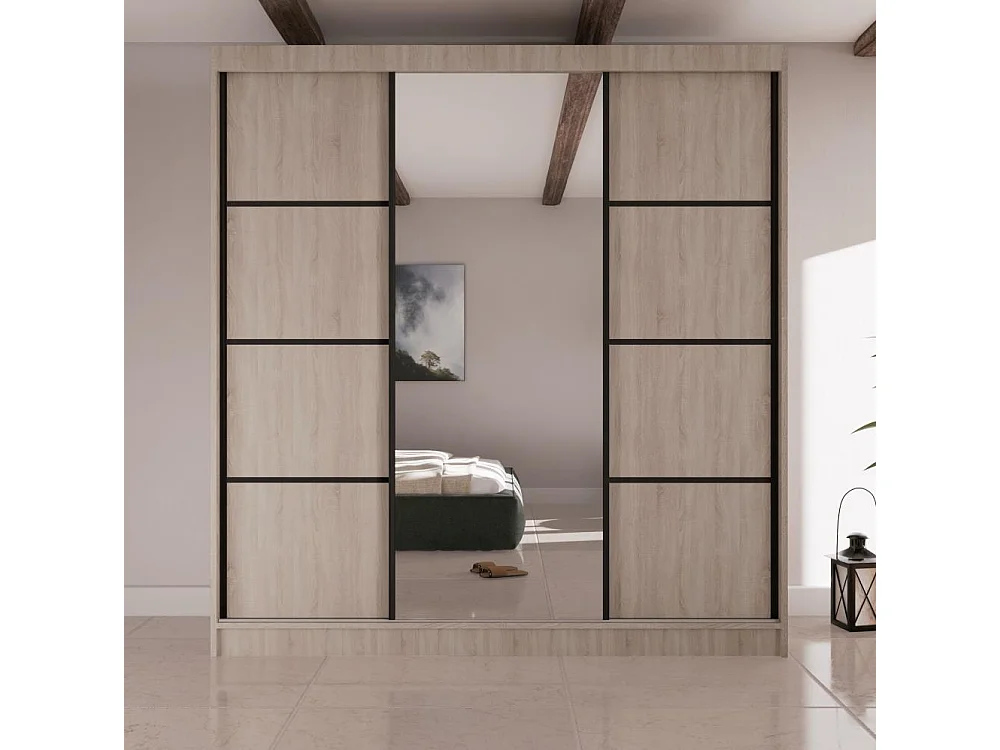 SCHWEBETÜRENSCHRANK Vilo II 200/61/215 eiche sonoma+schwarz