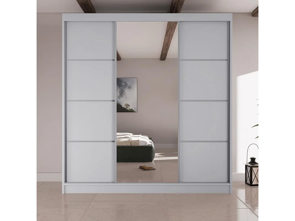 SCHWEBETÜRENSCHRANK Vilo II 200/61/215 weiß+silber