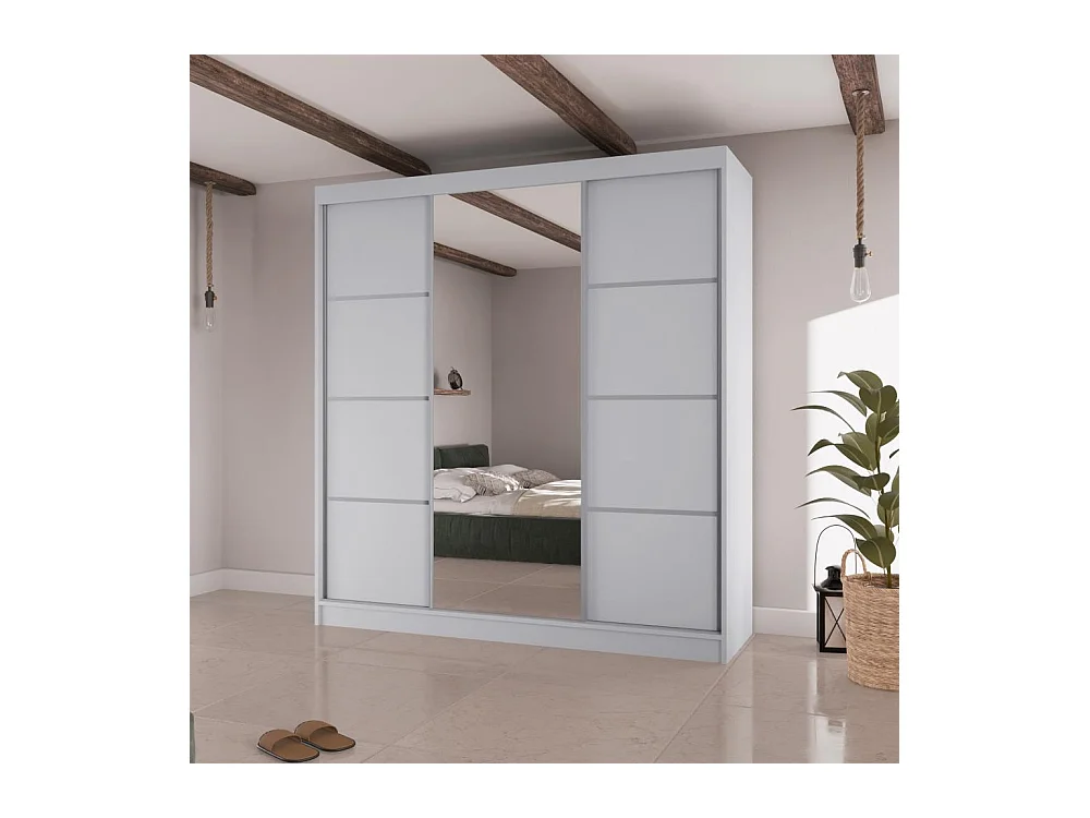 SCHWEBETÜRENSCHRANK Vilo II 200/61/215 weiß+silber