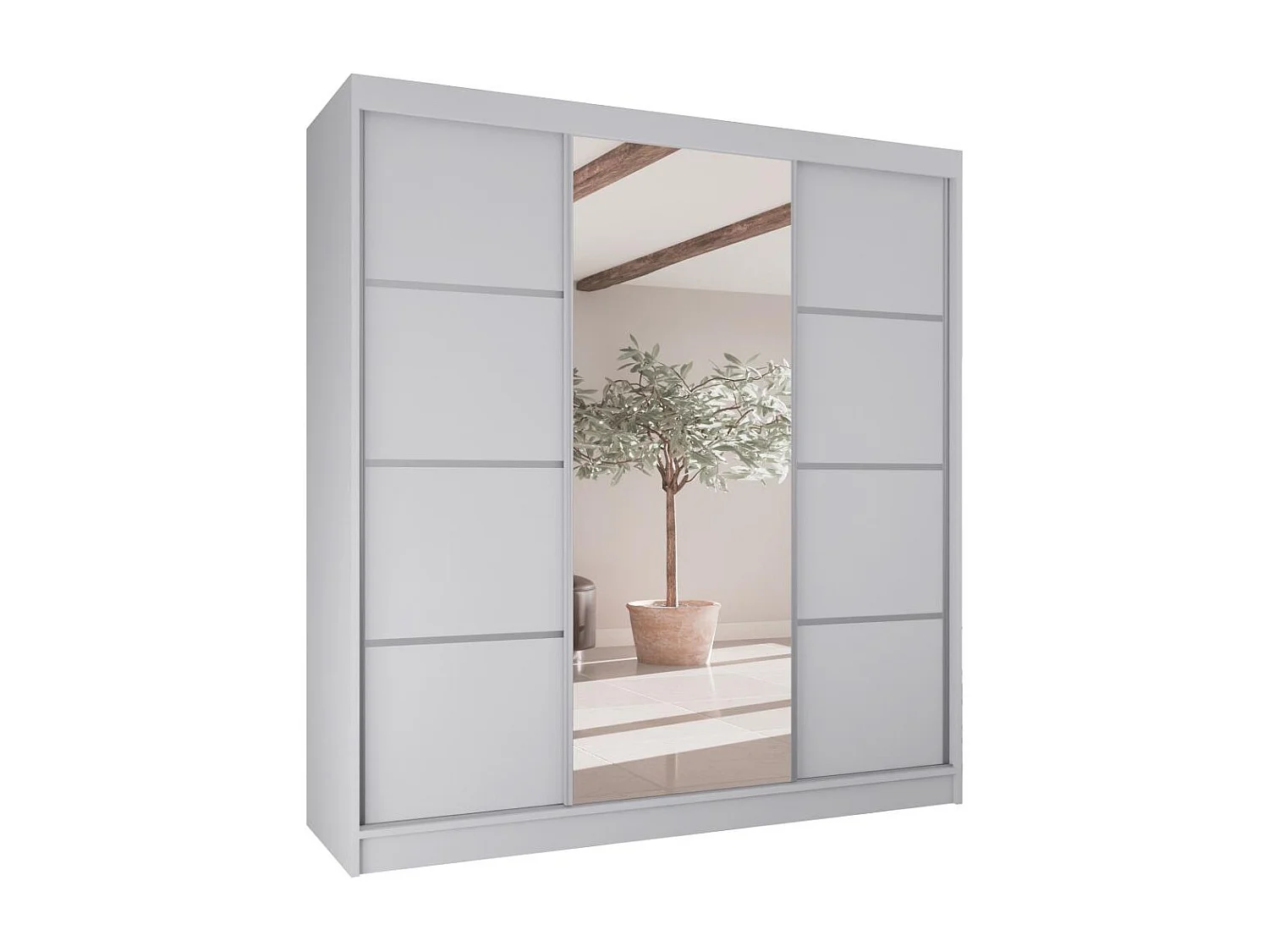 SCHWEBETÜRENSCHRANK Vilo II 200/61/215 weiß+silber