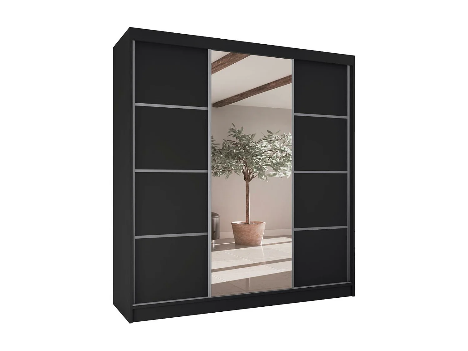 SCHWEBETÜRENSCHRANK Vilo II 200/61/215 schwarz+silber