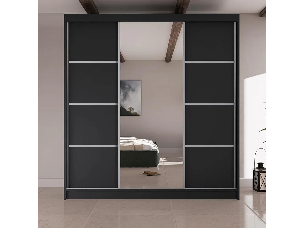 SCHWEBETÜRENSCHRANK Vilo II 200/61/215 schwarz+silber