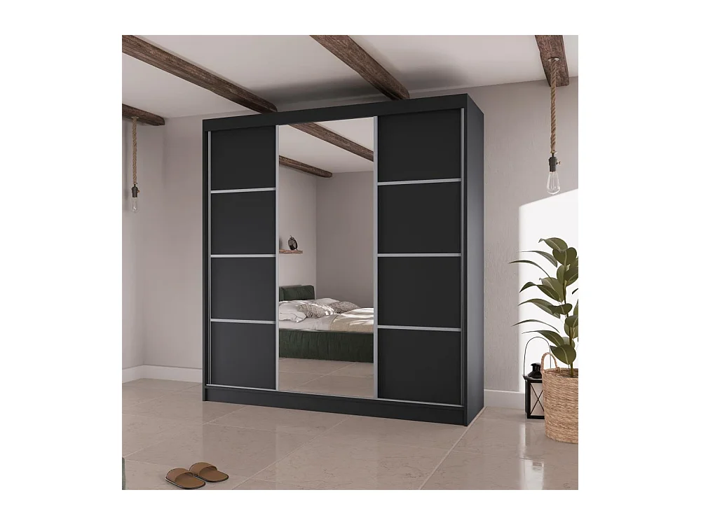 SCHWEBETÜRENSCHRANK Vilo II 200/61/215 schwarz+silber