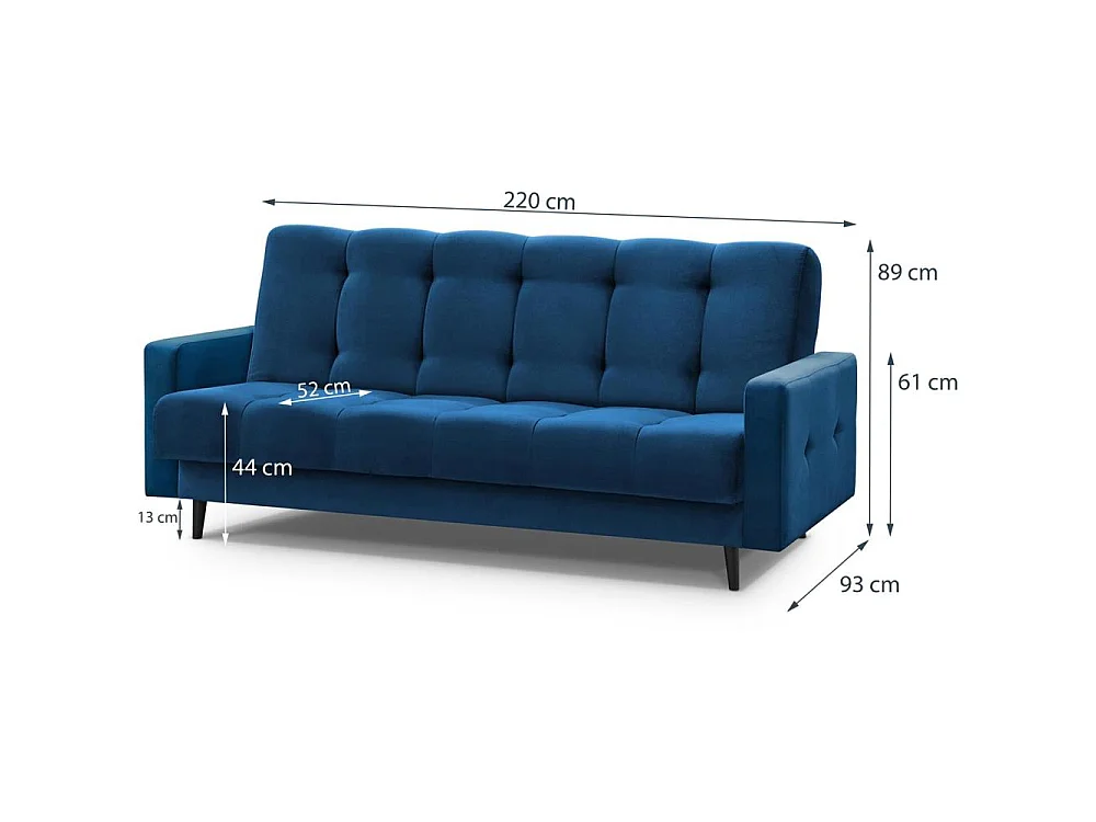 Canapé convertible clic-clac 3 places en tissu bleu foncé NANCY