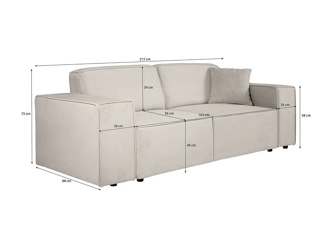 CANAPE 3 PLACES Pedro sans fonction sommeil beige