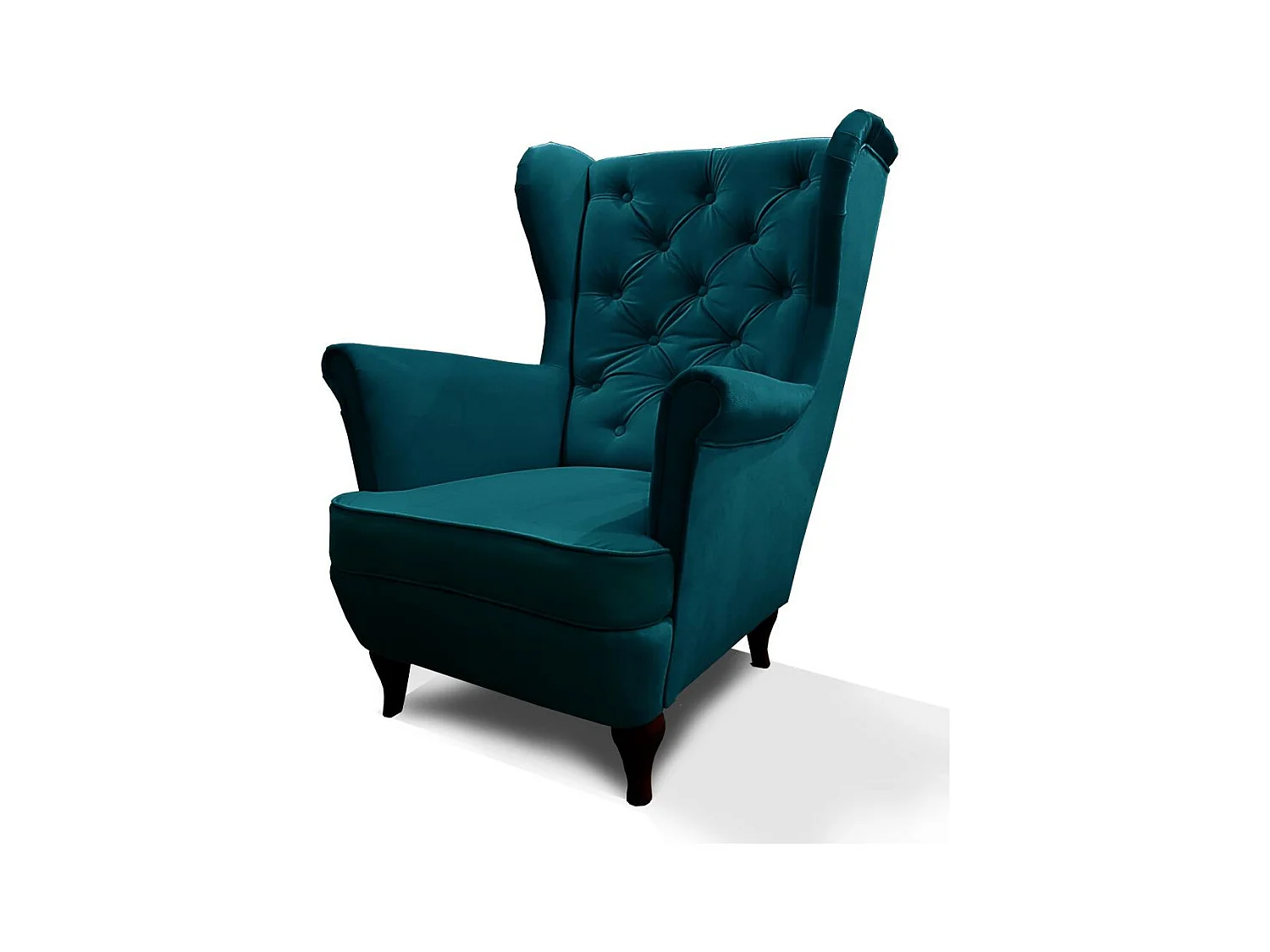 CHESTERFIELD-SESSEL Falco türkis mit Holzbeinen