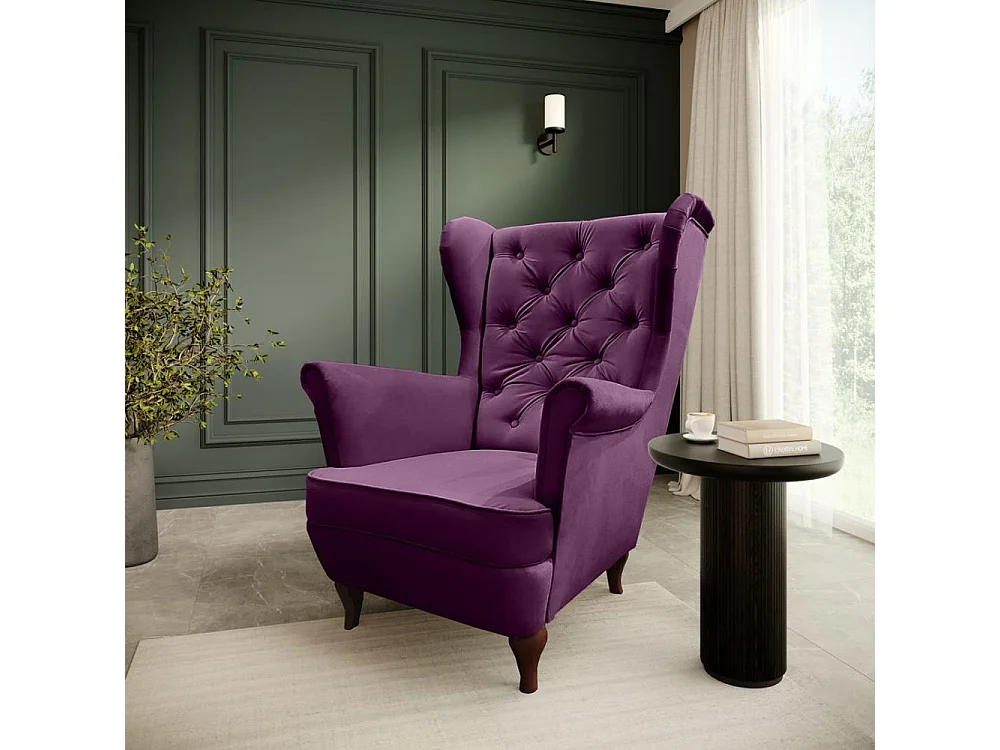 CHESTERFIELD-SESSEL Falco violett mit Holzbeinen