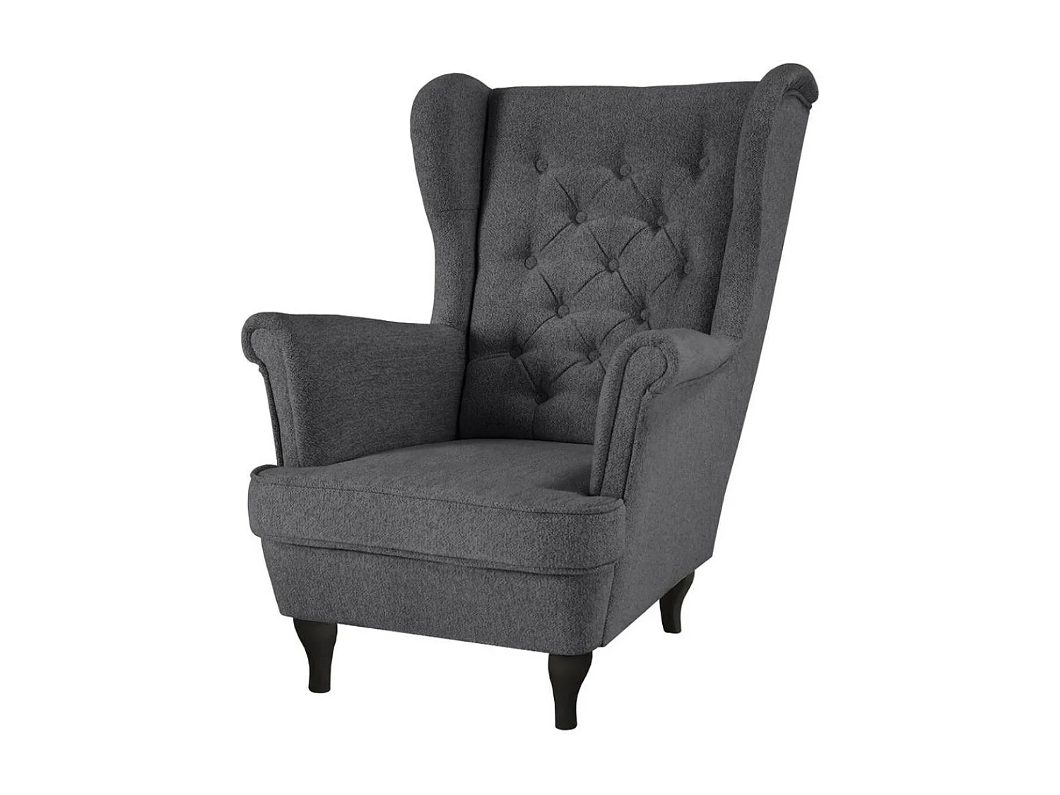 CHESTERFIELD-FAUTEUIL Falco gris foncé avec pieds en bois wengé