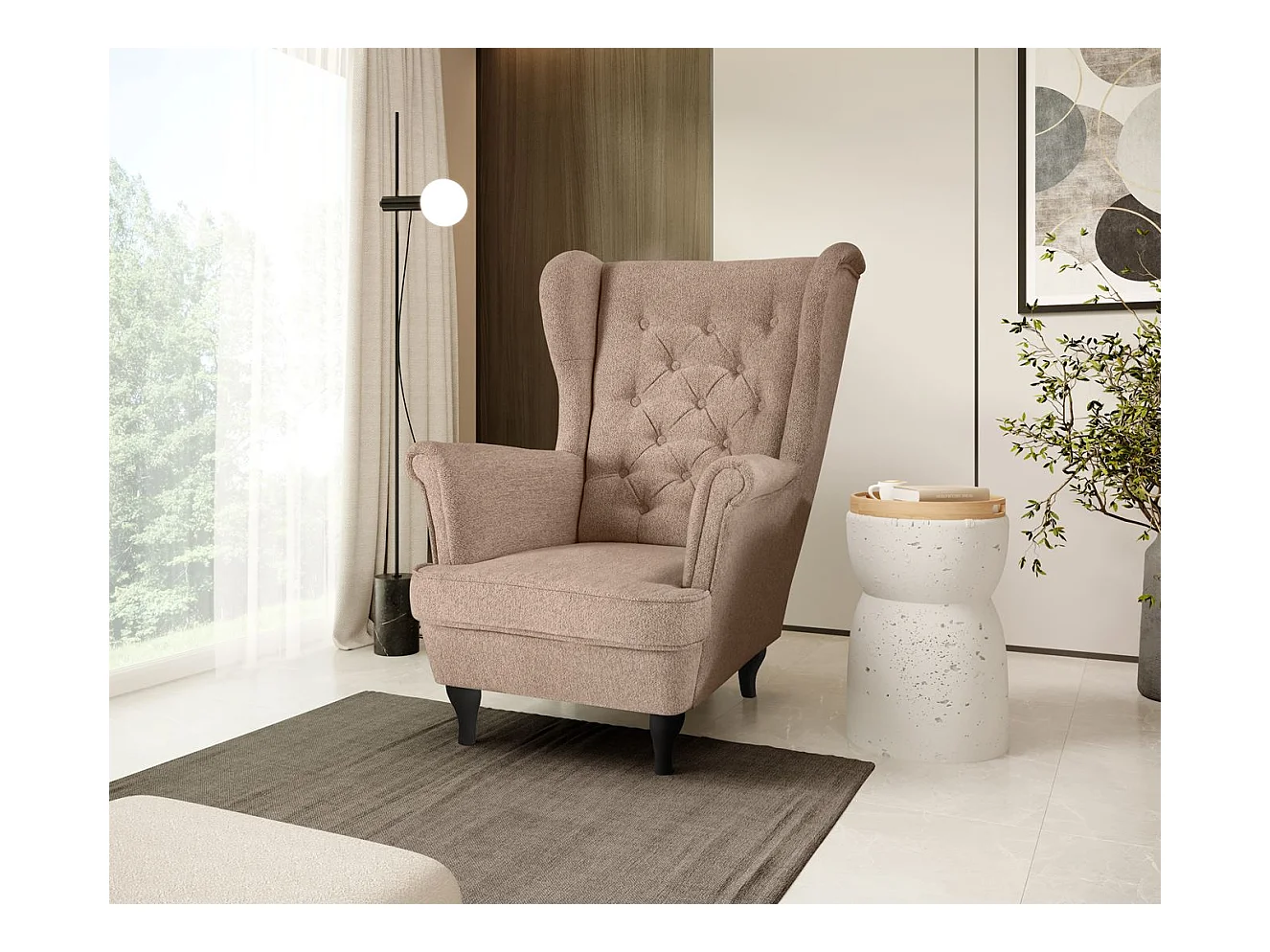 CHESTERFIELD-SESSEL Falco hellbraun mit Wenge Holzbeinen